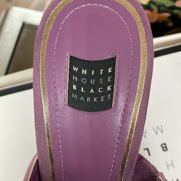 White House, black market, lavender wedge sandals embroidered flower details - Picture 4 of 7